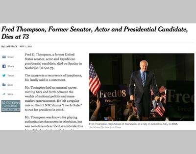 “レーガンの再来” の声も……俳優出身の大統領候補フレッド・トンプソンが死去