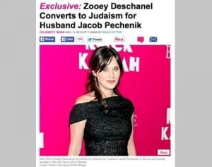 ズーイー・デシャネル、夫と同じユダヤ教に改宗