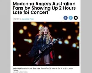 マドンナ、豪コンサートに2時間の大遅刻でファン激怒