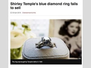 シャーリー・テンプルの巨大ダイヤ、最低落札価格に届かず