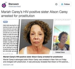 マライア・キャリーの55歳の姉、売春で逮捕