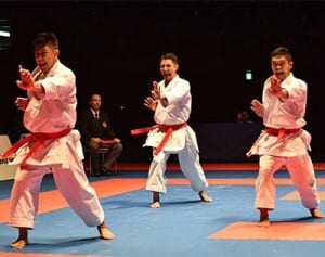 県勢団体男子形V3 金城､喜友名､上村 世界空手1プレミア