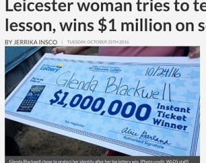 「宝くじなんてお金のムダよ！ほら！」 夫を叱るために買ったくじが100万ドル当選