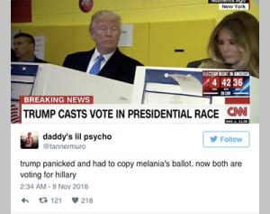 トランプ氏が妻の投票用紙を盗み見た瞬間の写真が大喜利状態に