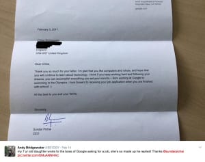 7歳の女の子がGoogleのCEOに求職レター – 素敵な返信も話題に