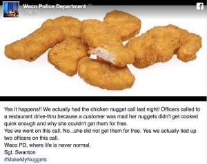 「チキンナゲットが遅い！」とマクドナルドの客が警察に通報