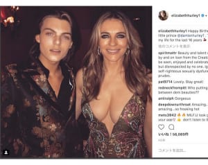 エリザベス・ハーレイ、息子の誕生日パーティでの服装がセクシーすぎて炎上