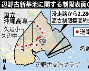 辺野古鉄塔の高さ　米軍基準抵触　政府、沖電に移設要請