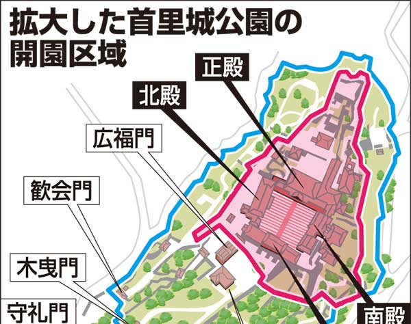 新しい散策コースで首里城楽しんで　公開制限エリアきょう一部開放　沖縄・首里城公園、火災前面積の8割利用可能