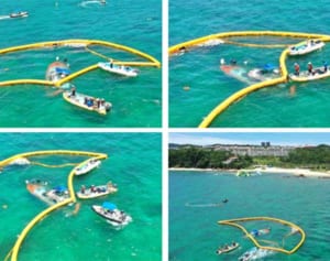 警備要員12人を搬送中　辺野古工事現場の沖合で座礁船、微量の油を確認