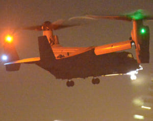 ロックダウンでもオスプレイ協定外飛行　午後11時前に86デシベル